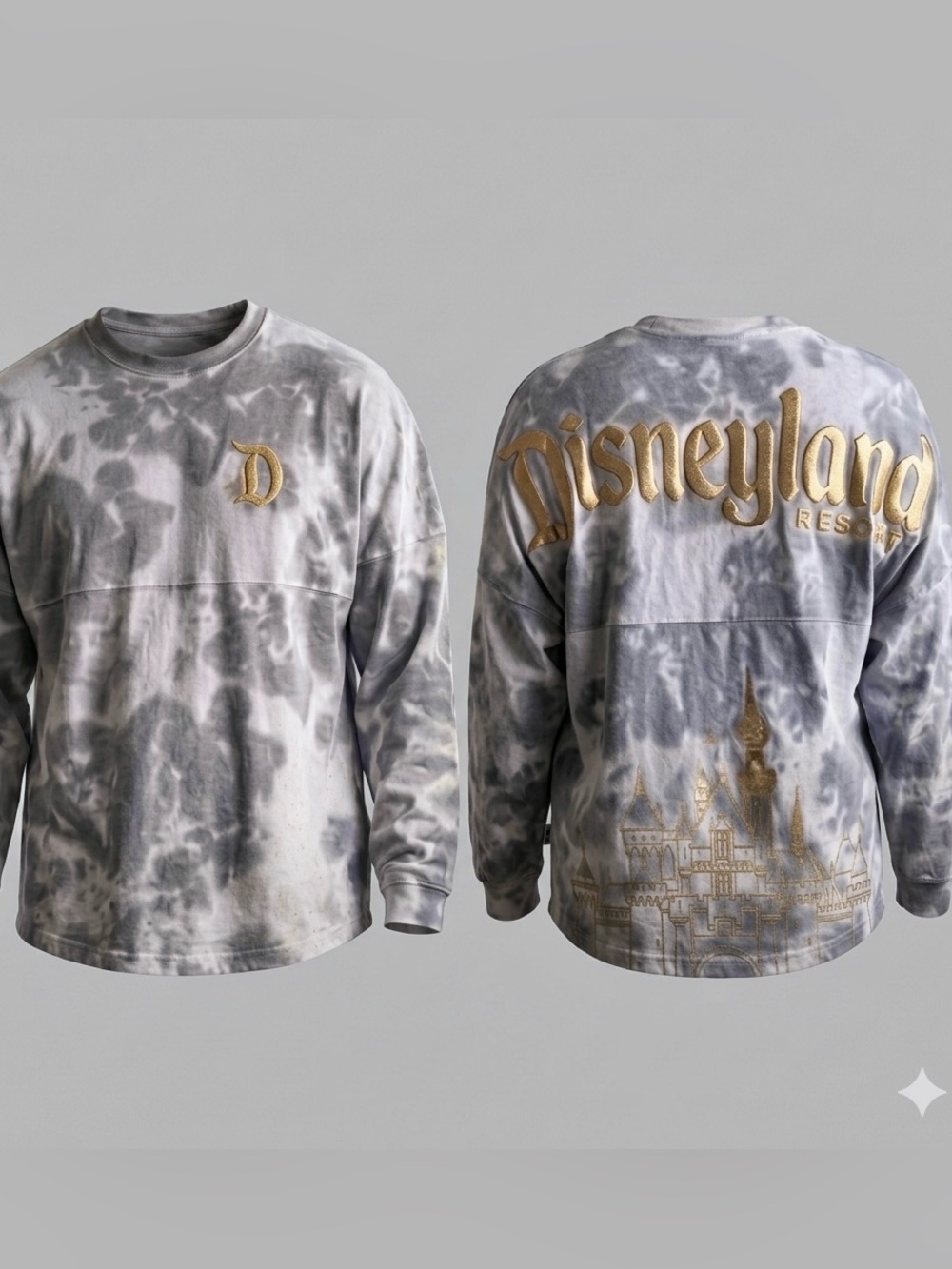 NWOT Disneyland Resort Spirit Jersey Grey Tie Dye Gold Castle Edition Large - Picture 1 of 13